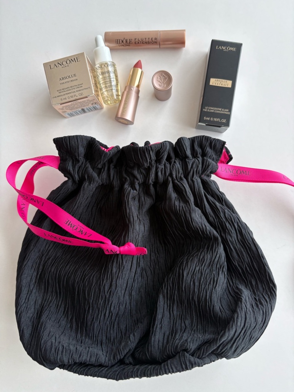 Lancome Travel Beauty Minis and Black Drawstring Pouch